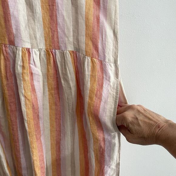 Lou & Grey for Loft Dress Women Size XS Linen Multicolor Striped Pockets Peasant - Picture 3 of 8